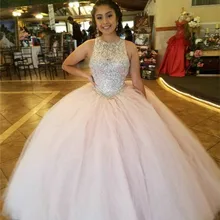 Потрясающее Пышное Бальное Платье принцессы из фатина с бусинами и открытой спиной, Пышное Бальное Платье принцессы пышное платье для выпускного вечера vestidos de 15 anos