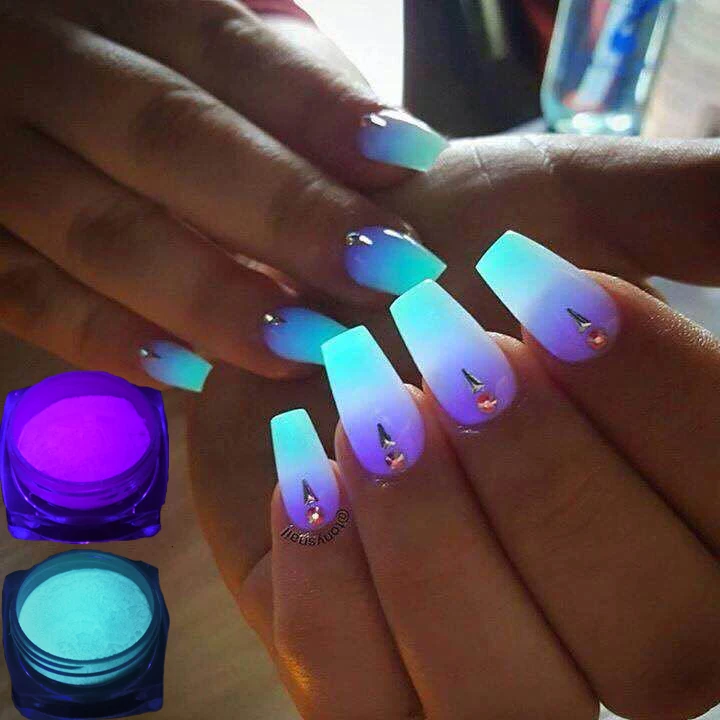 1 Box Neon Phosphor Powder Nail Glitter Powder 10 Colors Dust Luminous Pigment Fluorescent Nail Glitters Glow in the Dark