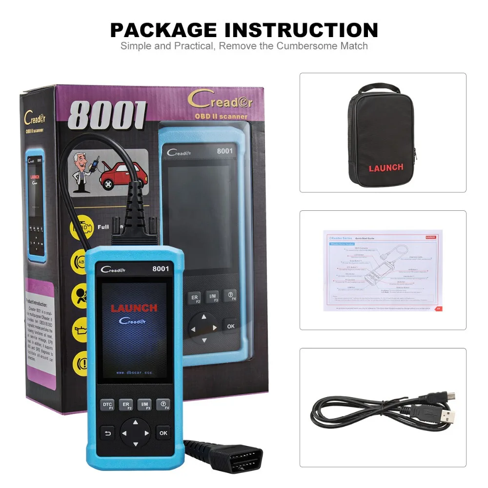 Автомобильный диагностический инструмент OBD 2 сканер launch CReader 8001 OBDII/EOBD тестер для масла EPB сервисный светильник сброс Автомобильный сканер для считывания кода