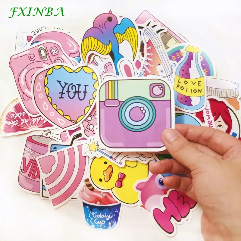 FXINBA 50 шт. для девочек Kawaii розовые забавные стикерные игрушки ПВХ Многоразовые водонепроницаемые скейтборды наклейки для ноутбука наклейки детские игрушки подарок - Цвет: Type B