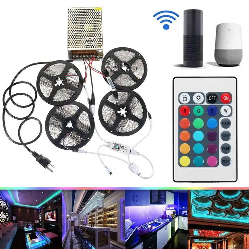 

4PCS 5M SMD2835 RGB Home Wifi Control Smart AC110-240V LED Strip Light Kit Non-waterproof with 24key remote control LED Lighting