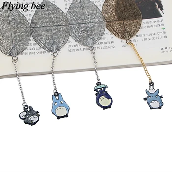 

20pcs/lot Flyingbee Leave Pendant totoro Metal Bookmarks Cool Book Markers Page Holder for Books Stationery gifts X0788