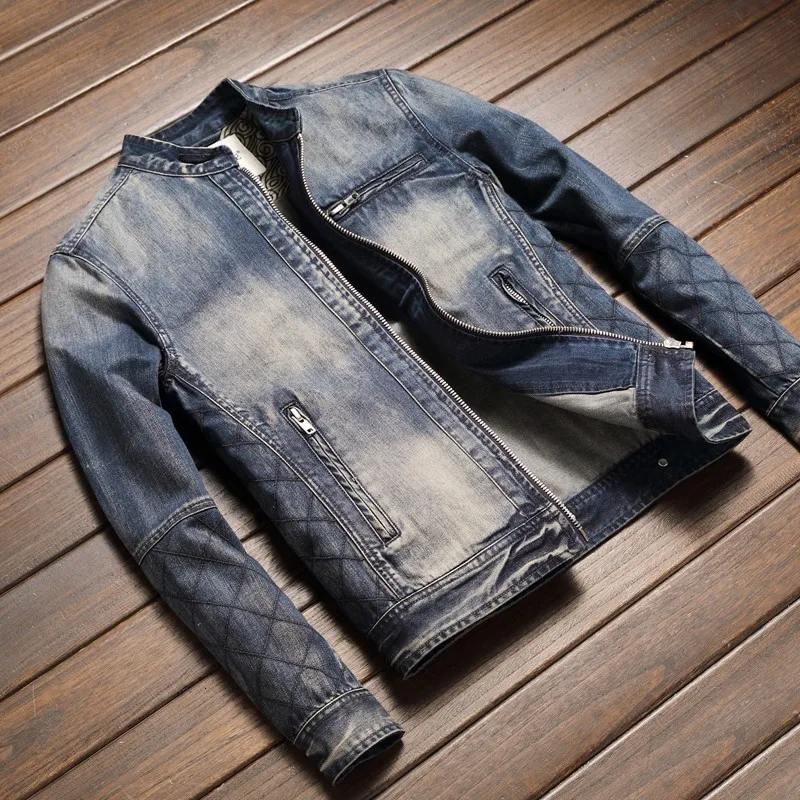 Высококачественные мужские джинсовые куртки с длинным рукавом и круглым вырезом