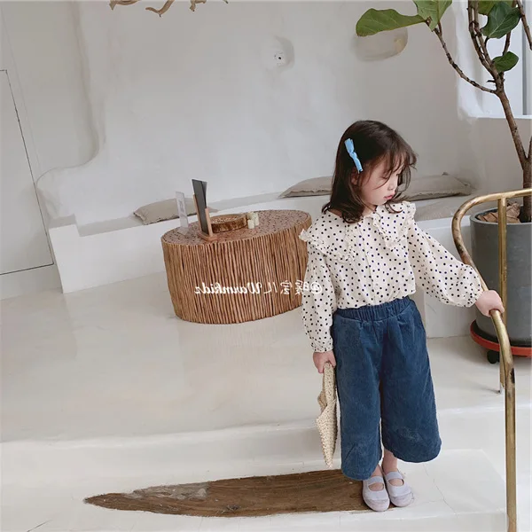 Girls Corduroy Wide Leg Pants Calf-length Pants Autumn New Children Cotton Casual Loose Trousers Toddler Kids Clothing