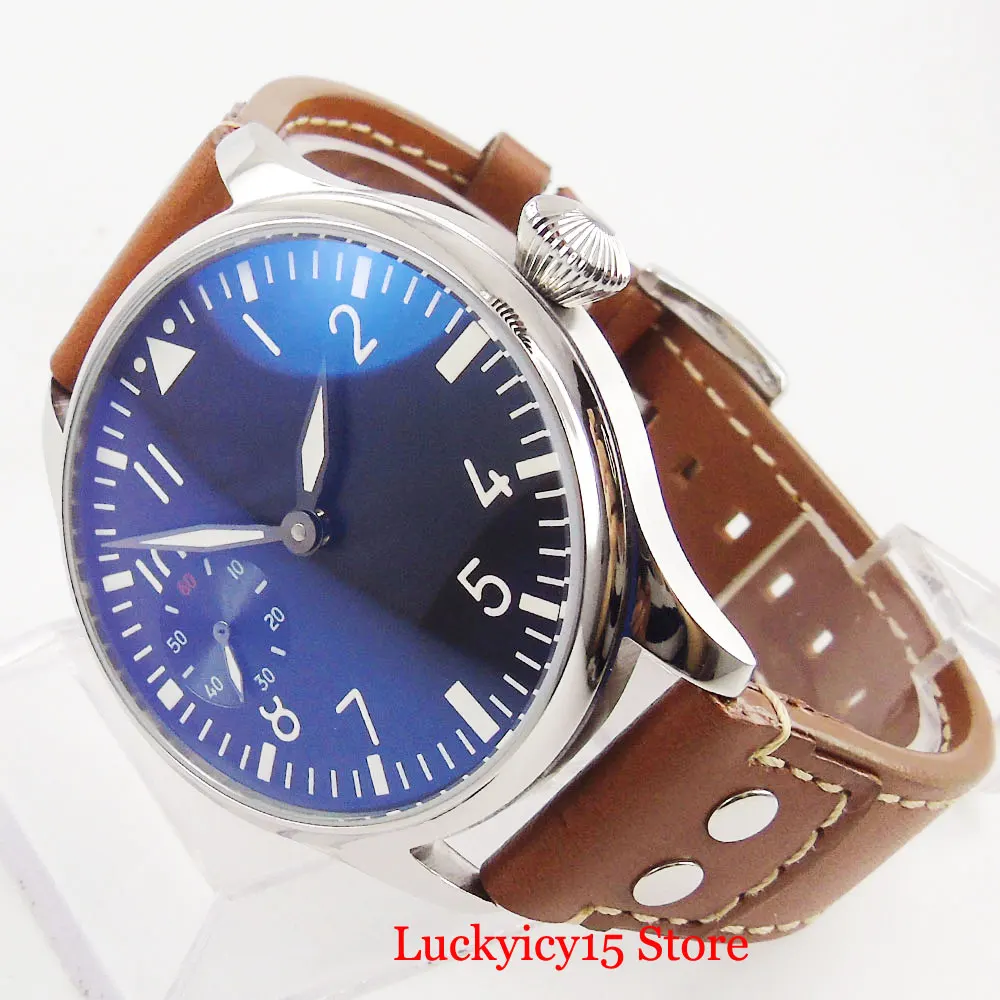 

High Quality Sterile Men Wristwatch 44mm Watch Hand Winding Movement Leather Strap