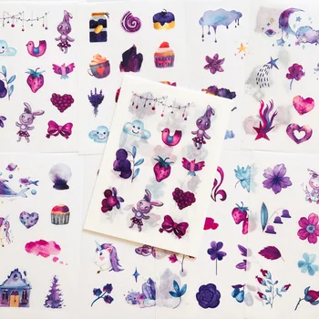 

8 Sheets /Pack Purple Style Sweet Little Things Washi Paper Sticker Hand Account Notebook Phone Decoration