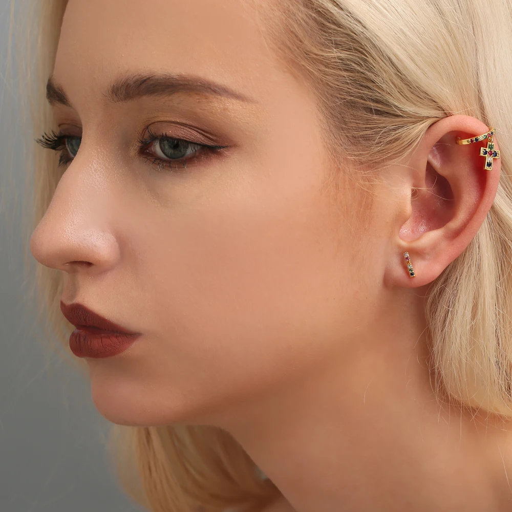 SUPERWEAR радужные серьги с камнями желтое золото цвет вертикальная серьга в виде стержня для женщин минималистичные корейские Ювелирные изделия Подарки