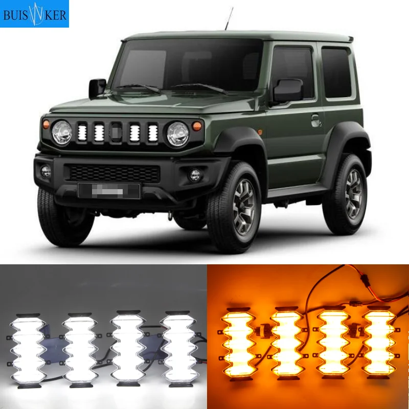 

4PCS LED Front Grille Upgrade Lamps Daytime Running Light For Suzuki Jimny 2019 2020 2021 DRL Yellow turn signal