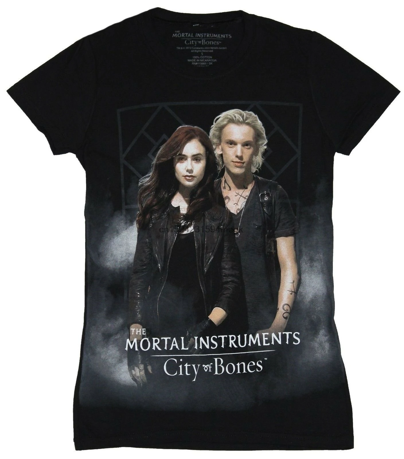 Футболка для девочек-подростков с принтом «Mortal instrument»-парня и девушка в облачном фоне