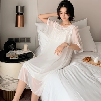 

Women's nightdress 2020 new beautiful sleepwear short-sleeved sweet nightwear sexy robe lace princess home service night gown