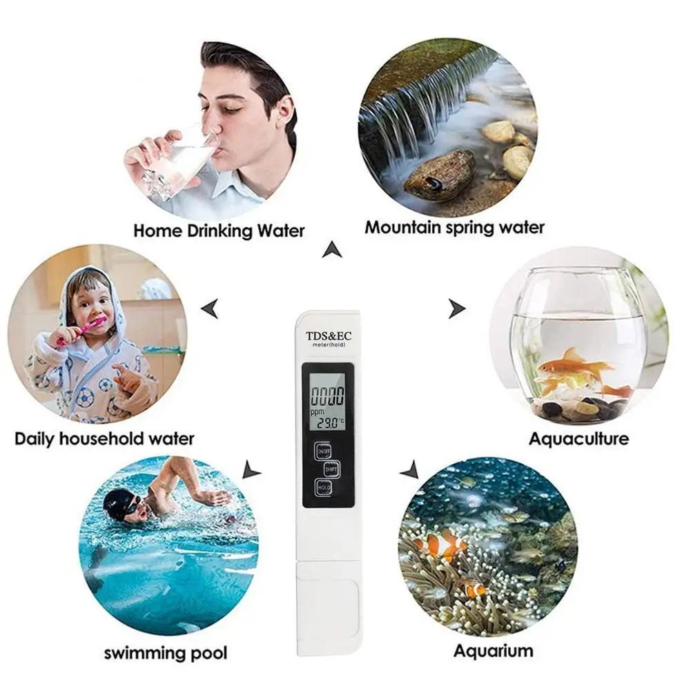 Измеритель TDS цифровой тестер воды 0 0-14 PH фильтр 0-9990ppm и EC для аквариума ЖК-дисплей