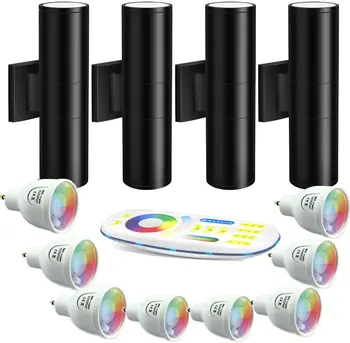 

Exterior Double Up Down Outdoor Wall Lights,Mi.Light Remote Control RGB Color Changing 1000lm Warm White 3000k RGBW Cylinder Out