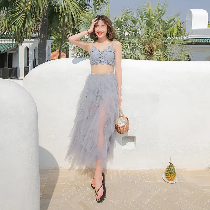 

2019 New Style Bathing Suit Lace Fashion Sexy Slim Fit Slimming Split Type Boxer Long Skirts Three-piece Set Bathing Suit