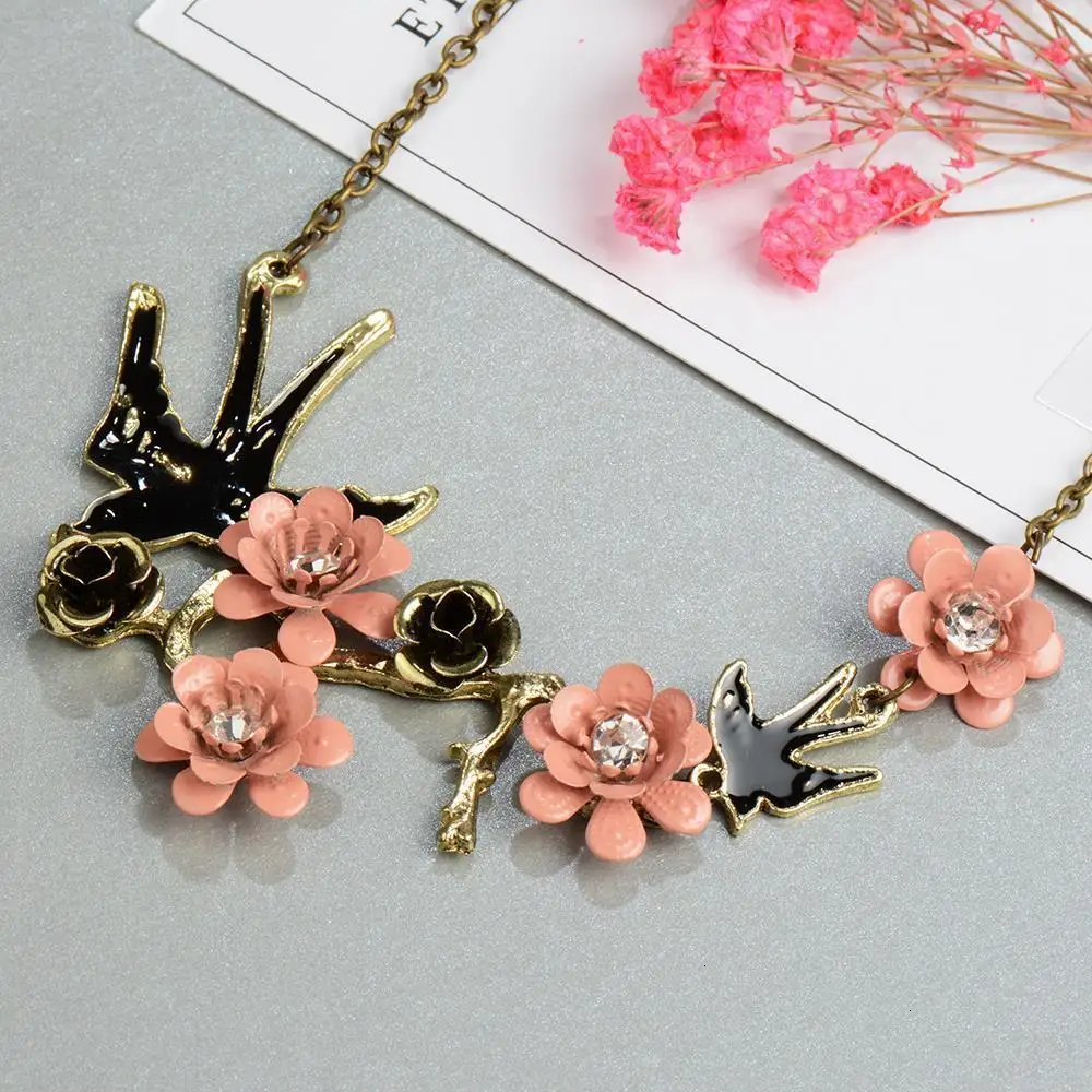 Модные Винтаж цепи кристаллы птица Cherry Blossom Bijoux колье состояние для мужчин t ожерелья с подвесками для женщин ювелирные изделия 2019