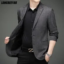 High End New Designer Brand Plaid Casual Fashion Jacquard Elegant Blazer Jacket Slim Stylish Trendy Suit Coat Men's Clothes High End New Designer Brand Plaid Casual Fashion Jacquard Elegant Blazer Jacket Slim Stylish Trendy Suit Coat Men's Clothes
