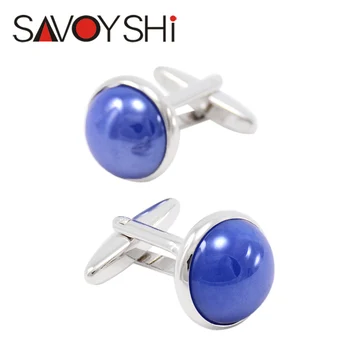 

SAVOYSHI Blue ceramic Cufflinks for Mens Shirt cuff buttons High quality Round Cuff links Brand Accessories