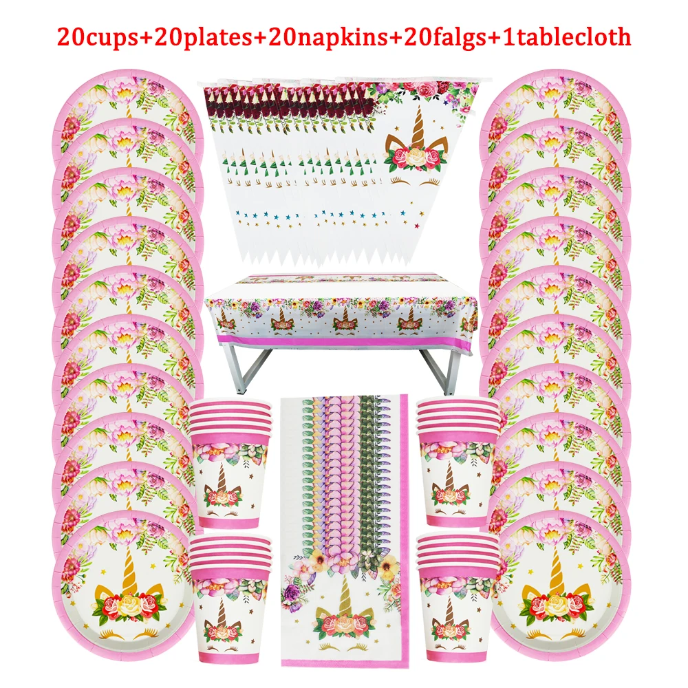 81 шт. одноразовая посуда в виде цветов и единорога бумажная тарелка + чашка