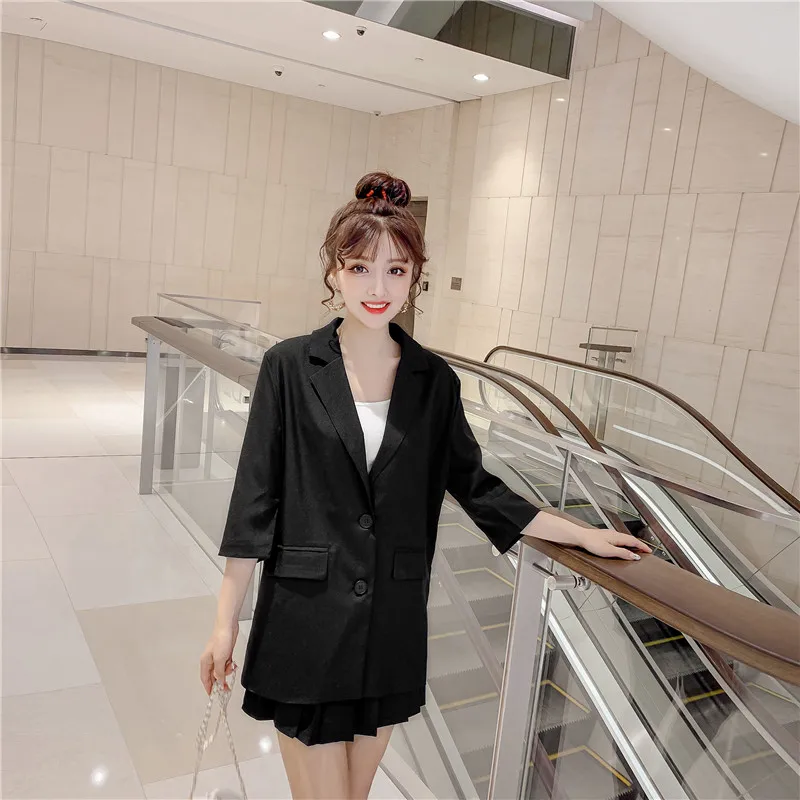 Photo Shoot~ Online Celebrity CHIC Small Suit Coat Women's Korean-style Loose-Fit British-Style Suit Pleated Skirt Two-Piece Se