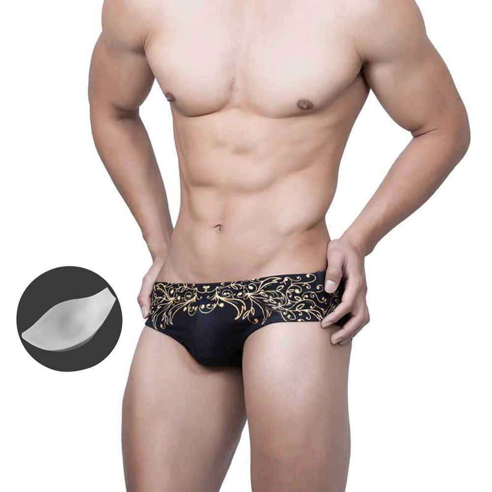 

New Men's Printed Bikini Swim Shorts Pattern Low Waist Swimming Trunks Sexy Swim Trunks With Push Pad Hot Spring Swimming Sport