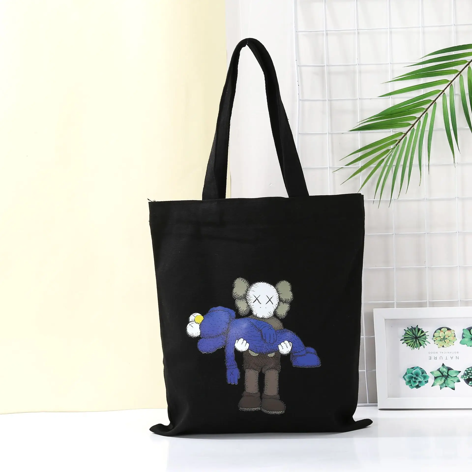 

Spot Cartoon Ins Sesame Stree T Kaw S Doll One-shoulder Canvas Bag Student Foldable Portable Canvas Green Bag Men And Women Bag