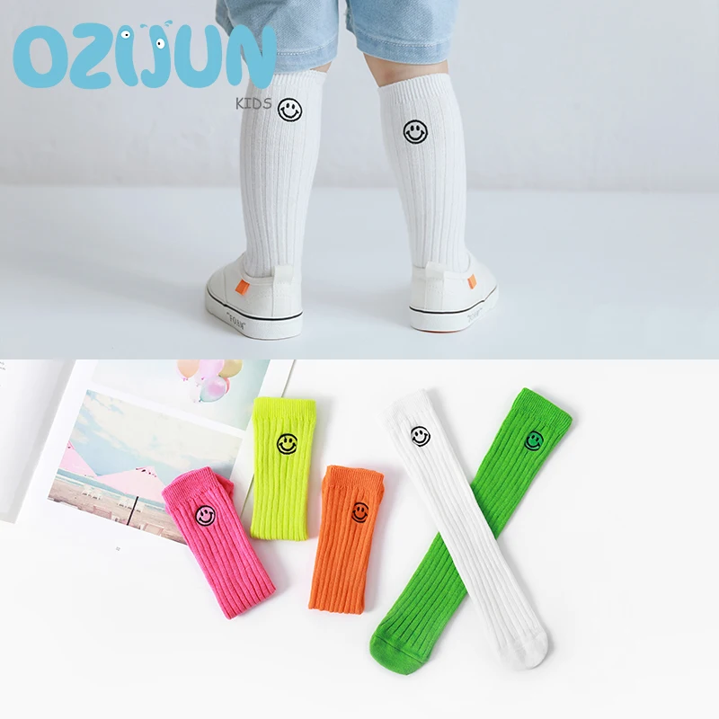 New 2019 Autumn Winter One Size Baby Boys Girls Knee-high Socks Double Needle Embroidery Smiley Face Kids Cotton Socks No Heel New 2019 Autumn Winter One Size Baby Boys Girls Knee-high Socks Double Needle Embroidery Smiley Face Kids Cotton Socks No Heel