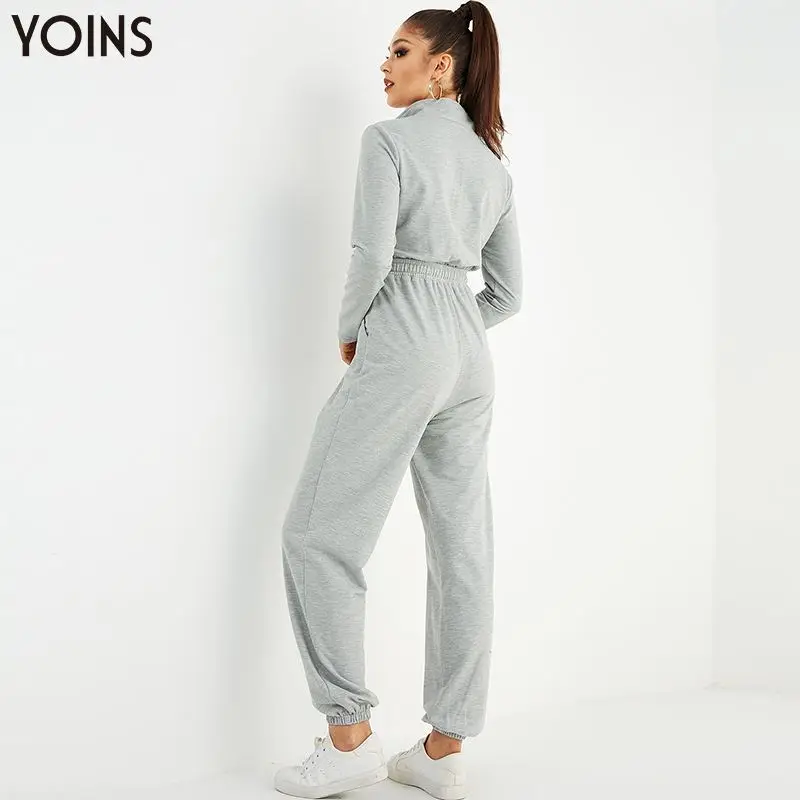 YOINS Осенне-зимняя Дамская обувь комбинезоны с застежкой-молнией для занятий йогой на кулиске по бокам комбинезон с карманами обычная спортивная верхняя одежда для детей