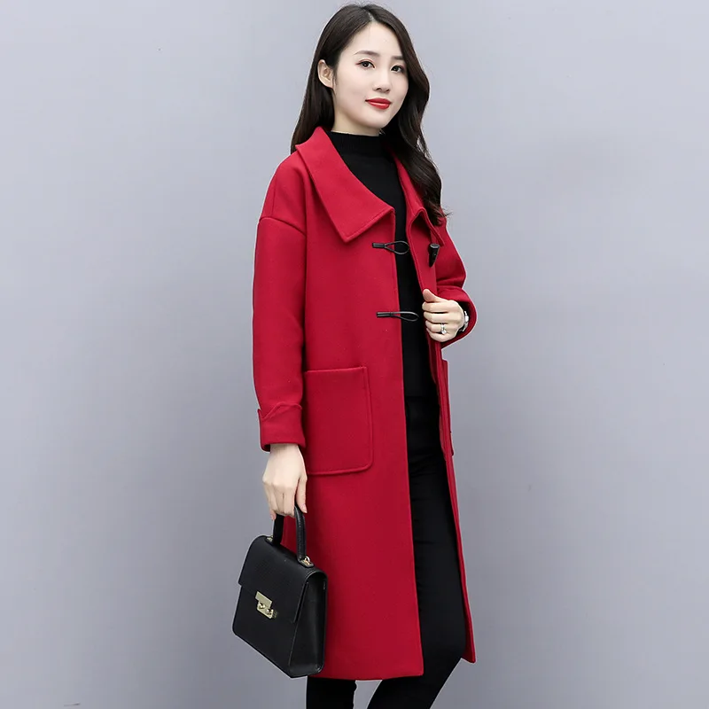 

Overcoat Women's Mid-Length Korean Style Loose Slimming Red Woolen Overcoat for Fall/Winter New Woolen Coat 2020