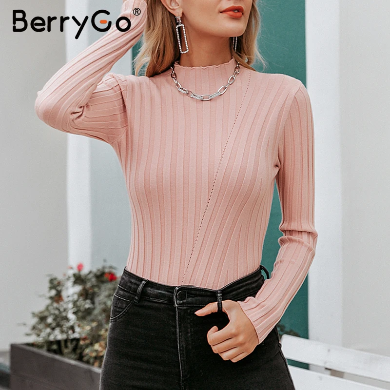 BerryGo Осень-зима длинный рукав водолазка свитер женский разноцветный вязаный