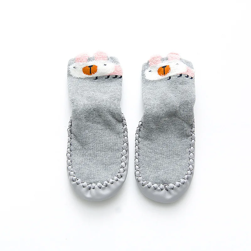 light gray rabbit Носки для новорожденных от 0 до 3 лет осенне-зимние Дышащие носки с героями мультфильмов нескользящая обувь для маленьких мальчиков и девочек, KF671 - Цвет: light gray rabbit