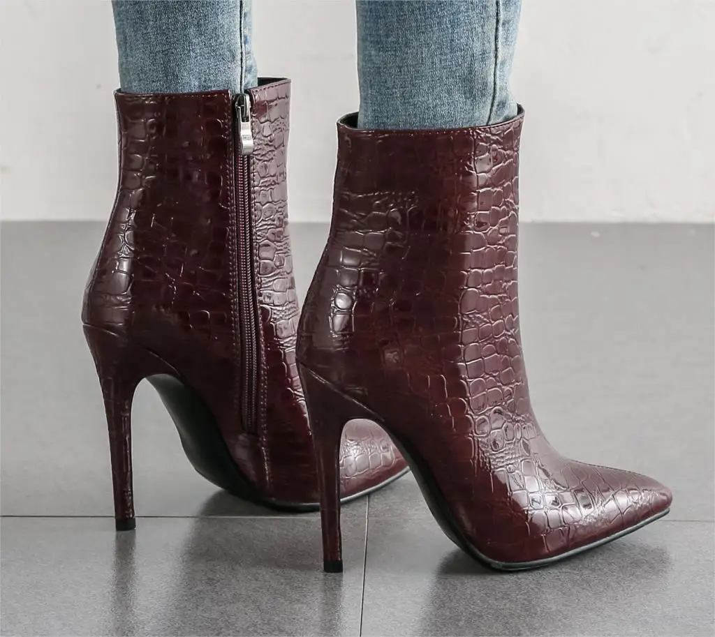WETKISS/пикантные ботинки на высоком каблуке; женские ботильоны из искусственной кожи; женская обувь на молнии для вечеринок; женская обувь с острым носком; женская зимняя обувь;