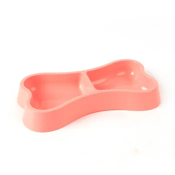 

Dog Double Bowls Plastic Bone Shape Puppy Water Food Feeder Bowl for Cats Dogs FPing