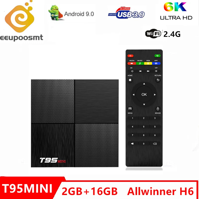 

6K T95 Mini Android 9.0 Smart TV Box Allwinner H6 Support 2.4GHz WiFi 2GB 16GB Quad Core Set Top Box PK TX6 Media Player X96mini