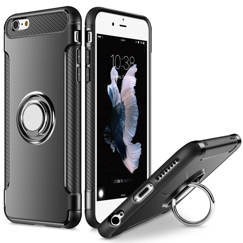 Чехол с поворотом на 360 градусов для iPhone 11 Pro Max SE 5 5S 6 6S 7 8 Plus X XS Max XR, автомобильный держатель, Магнитный чехол с присоской - Цвет: Черный