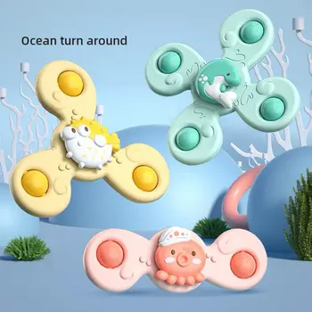 Montessori Baby Spin Top Bath Toys For Boy Children Bathing Sucker Spinner Suction Cup Toy For Kids 2 To 4 Years Rattles Teether 1