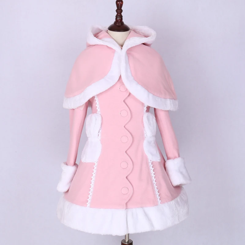 

2019 Autumn and Winter Lolita Princess Coat women's rabbit ears hooded shawl warm woolen Coat