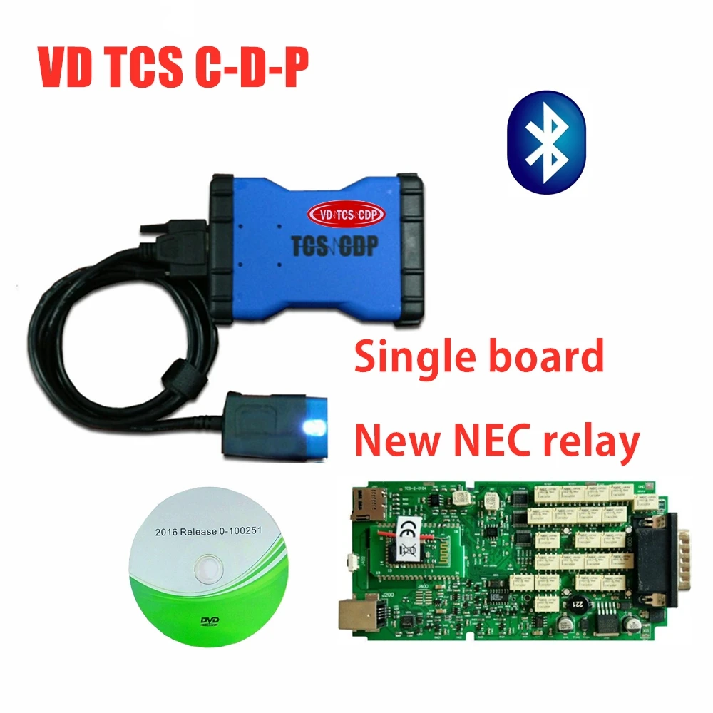 Качество A+ зеленый одноплатный с bluetooth 2016R0/2015R3 VD TCS C-D-P obd obd2 диагностический инструмент+ Полный комплект 8 шт. автомобиля/грузовика кабели