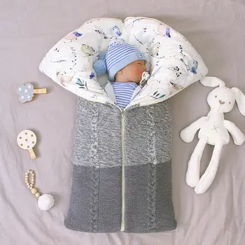 

Newborn Baby Winter Warm Sleeping Bags Infant Button Knit Swaddle Wrap Swaddling Stroller Wrap Toddler Blanket Sleeping Bags