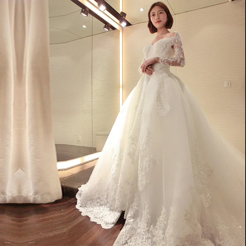 BacklakeGirls New Style V Neck Heart Back Beautiful Lace Wedding Dress For Wedding Vestido De Noiva Long Sleeve Wedding Dresses
