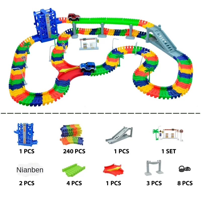 

240pcs Railway Magic Luminous Flexible Track Car Toys Children Racing Rail Track Bend Led Flash Light Car DIY Toys Gift