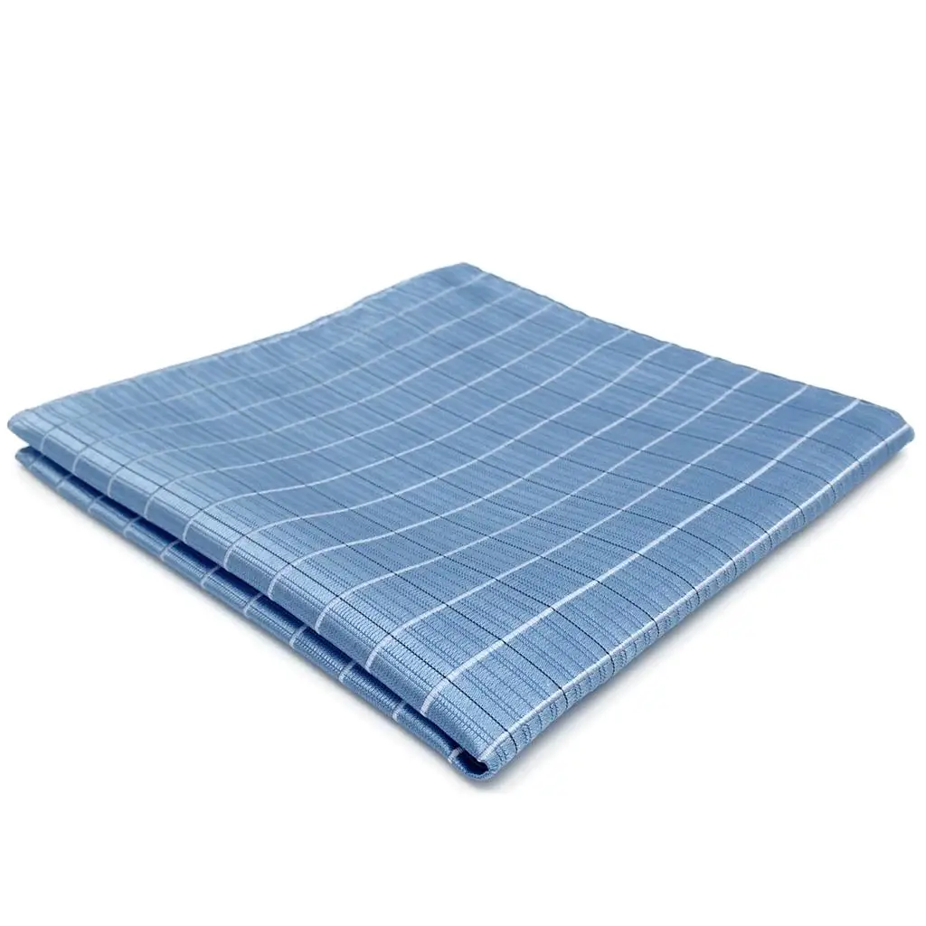 

FH03 Light Blue Checkes Pocket Square Business Silk Handkerchief for Men