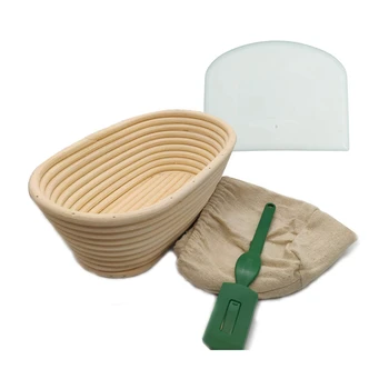 

LBER 25cm 10 inch Oval Bread Proofing Basket Sourdough Proving Linen Liner + Bread Cutter +Bread Lame + Bread Brush for Professi