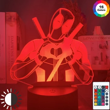 

3d Led Night Light Marvel Deadpool Figure Nightlight for Kids Bedroom Decor Rbg 7 Colors Changing Beside 3d Lamp for Xmas Gift
