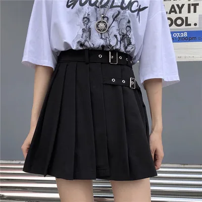 

Ruibbit Women Skirts Harajuku Gothic Black Gry Sexy Pleated Skirt Punk Style Female High Waist Short Mini Skirts Plus Size 3XL