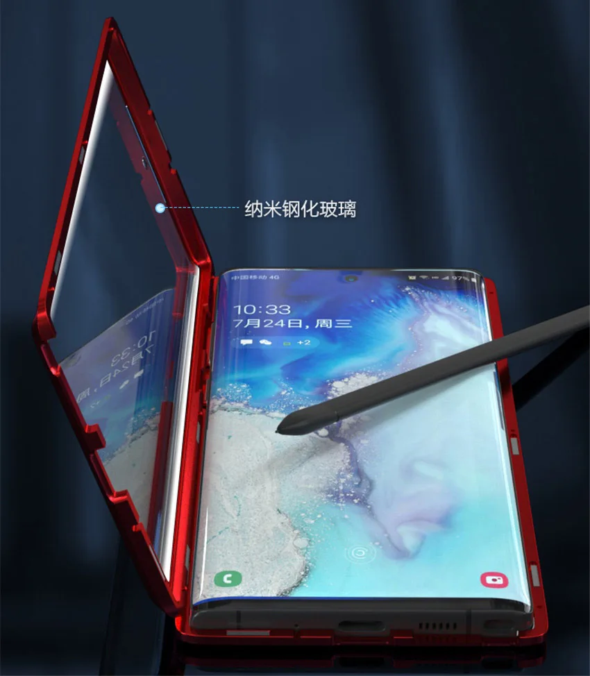 R-just Magnetic Metal Bumper Case for Samsung note 10 plus Tempered Glass Front Back Cover for Samsung note 10note 10 plus case (2)
