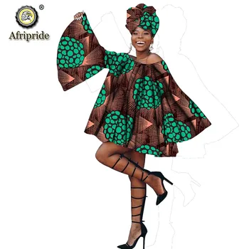 Abito estivo africano con fascia per la testa per donna manica svasata con stampa dashiki Plus Size abbigliamento kanga AFRIPEIDE S1925042 1