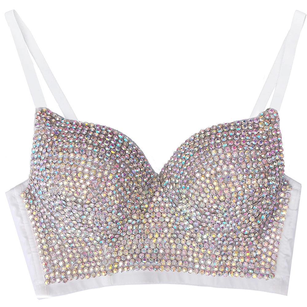 Sexy espartilho strass bustier colheita topo rave