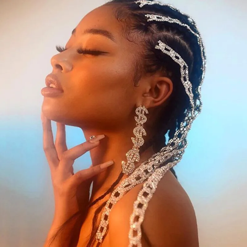 Novelty Shiny Rhinestone Money Dollar Charms Dangle Earrings for Women