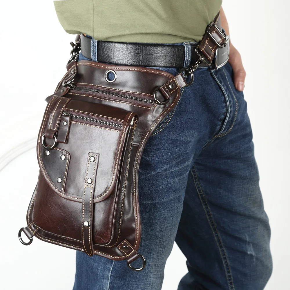 

2019 Leather Cowhide Men Waist Packs Leather Retro Men Cool Mobile Phone Outdoor Leg Pack Breast Pack Business Men Bag outdoor