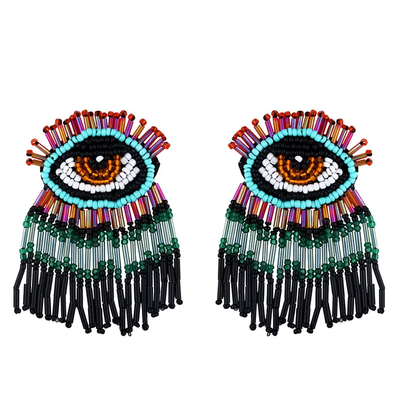 Evil Eye нанизанные бисером серьги для женщин ручной работы длинные серьги с кисточками Boho Длинные висячие серьги этнические массивные ювелирные изделия ers-q90