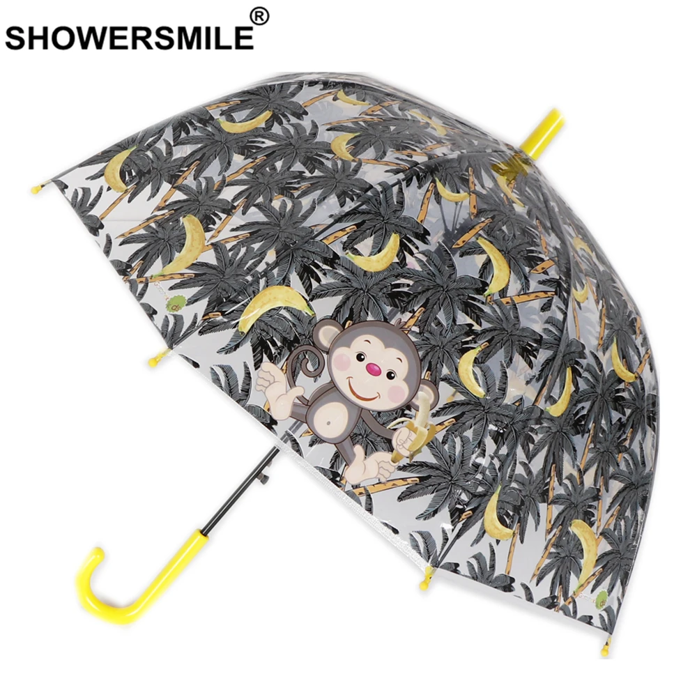 SHOWERSMILE Единорог детская длинная ручка прозрачный зонтик дети мультфильм обезьяна журавль мальчики девочки милый Guarda Chuva